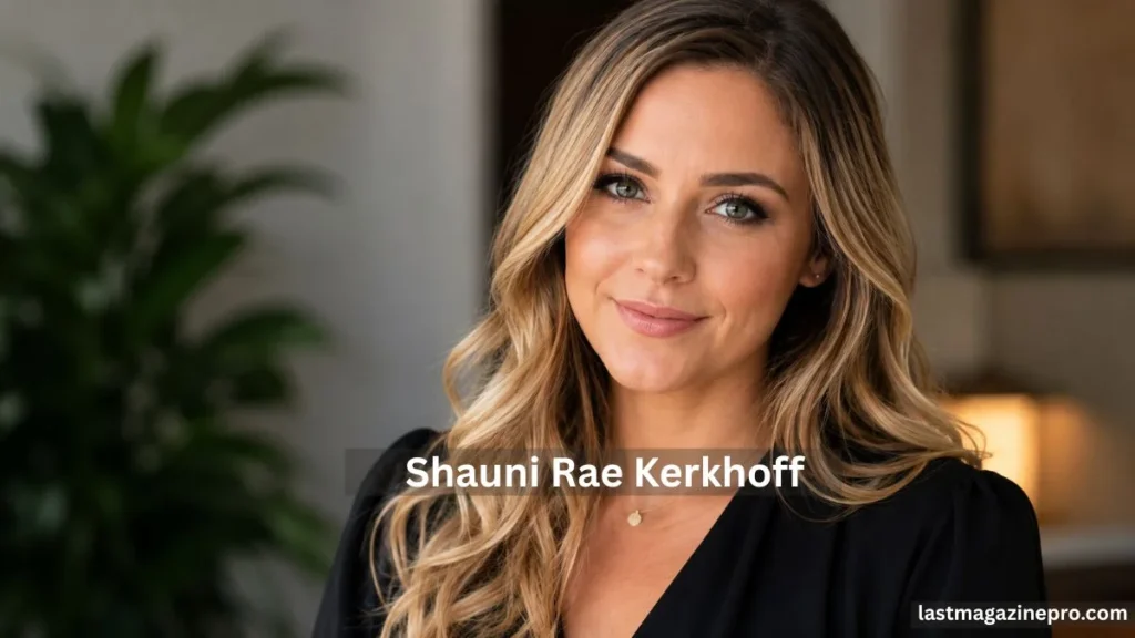 Shauni Rae Kerkhoff, a realtor, poses in a professional setting, showcasing her expertise in real estate services.