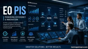 EO PIS branding featuring the phrase "The Power of Intelligence and Automation" in a modern design.