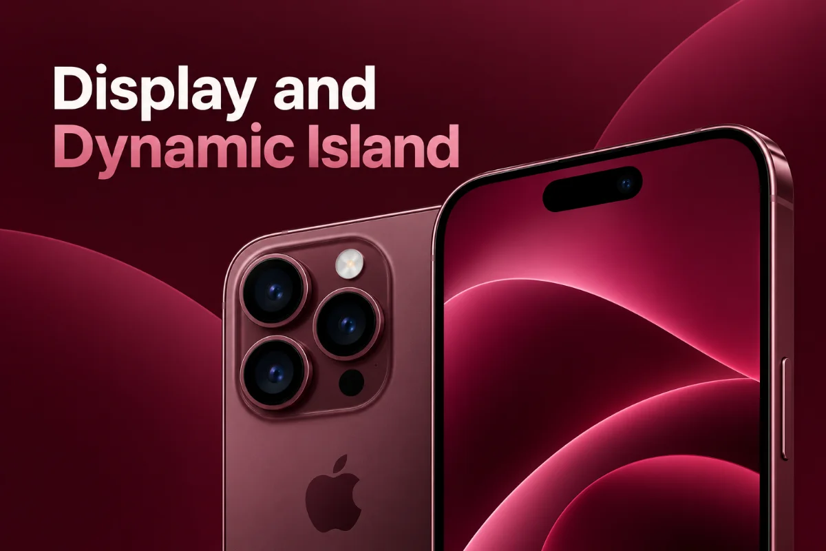 Close-up of the iPhone 18 display highlighting the Dynamic Island interface, featuring app notifications and interactive elements.