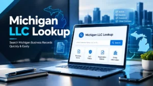 Michigan LLC lookup search results shown on LARA business entity portal