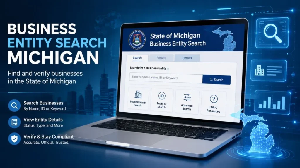 Business entity search Michigan results on official LARA registry