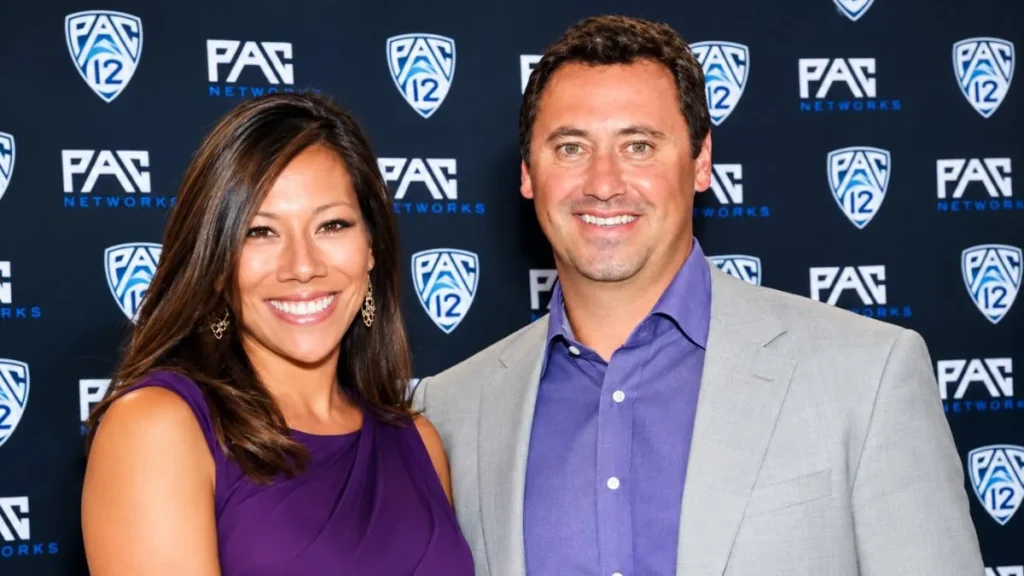 Stephanie Sarkisian at a public event with her husband