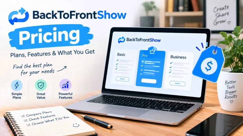 BacktoFrontShow pricing guide showing plans, costs, features, and pricing options