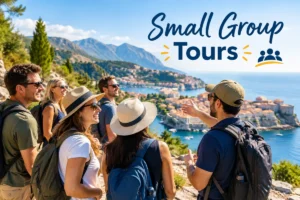 Small Group Tours with a friendly travel group exploring a scenic coastal destination with a local guide.